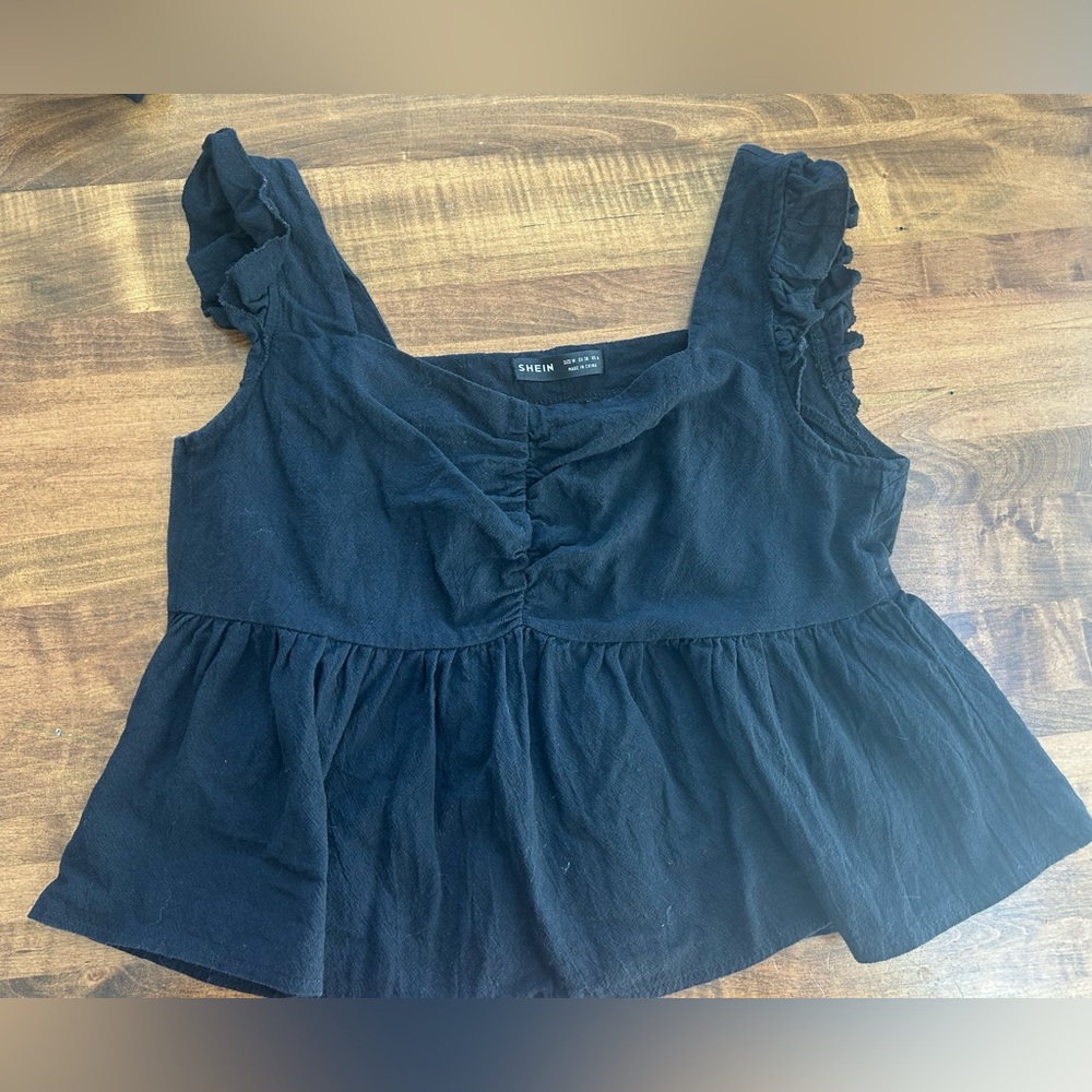 SHEIN 6 Black Ruffle Top